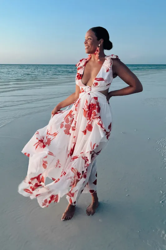 Sandra Red and White Floral Maxi Dress - FINAL SALE sold by Confête