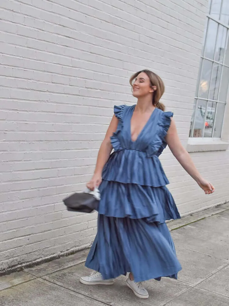 Clara Ruffle Tier Maxi Dress - Blue Gray - FINAL SALE sold by Confête product image thumbnail 2