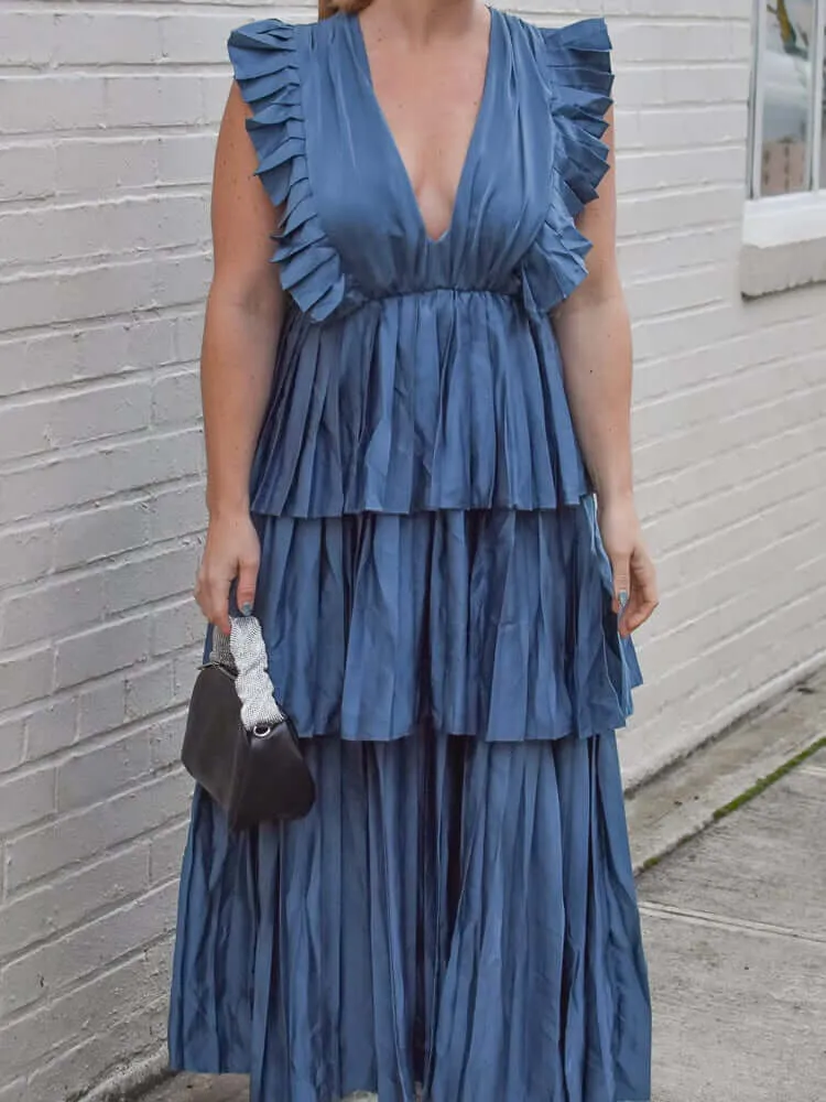Clara Ruffle Tier Maxi Dress - Blue Gray - FINAL SALE sold by Confête