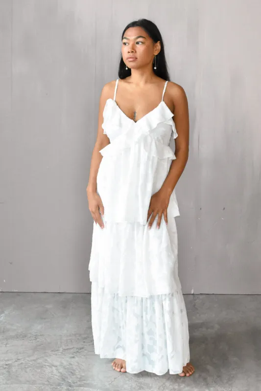 Marie White Tiered Maxi Dress sold by Confête