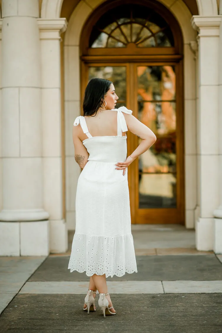 Eliza White Eyelet Midi Dress sold by Confête product image thumbnail 3