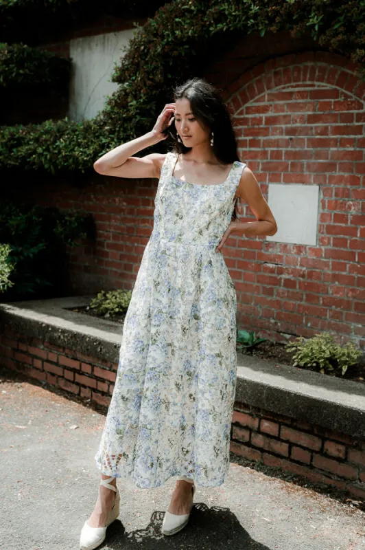 Tremezzo Blue and White Floral Midi Dress - FINAL SALE sold by Confête