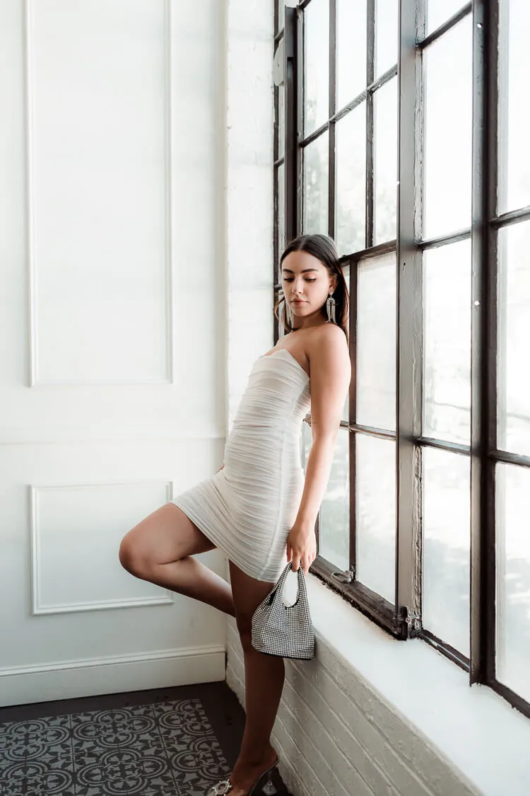 Gretchen Ruched Mesh Mini Dress sold by Confête product image thumbnail 3