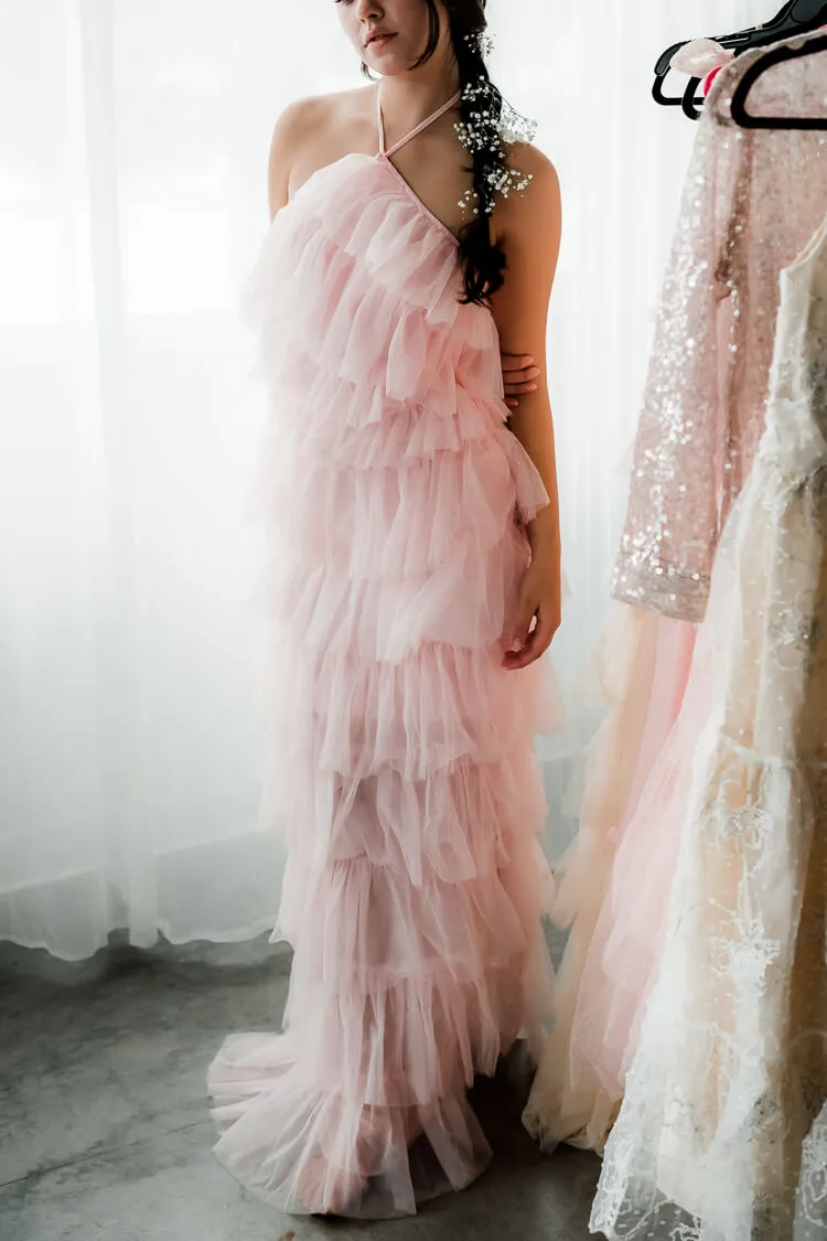 Tremmezina Tulle Halter Maxi - Blush sold by Confête product image thumbnail 4