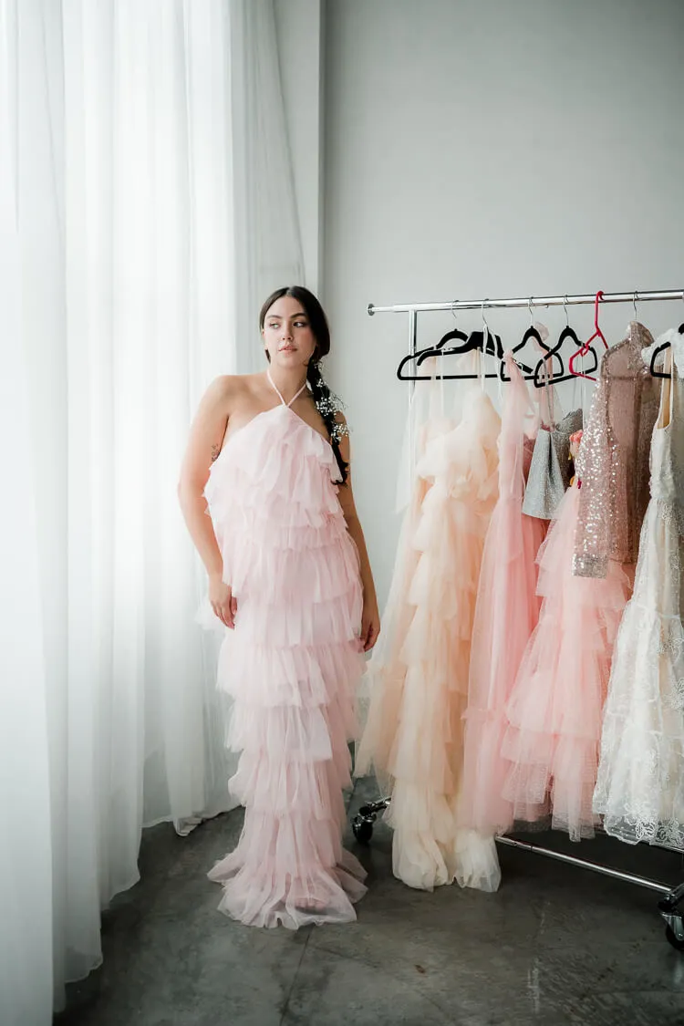 Tremmezina Tulle Halter Maxi - Blush sold by Confête