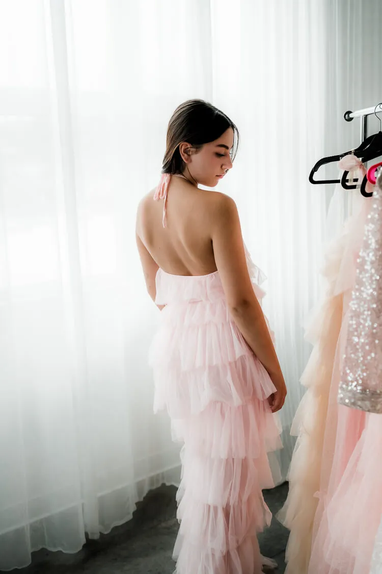 Tremmezina Tulle Halter Maxi - Blush sold by Confête product image thumbnail 2