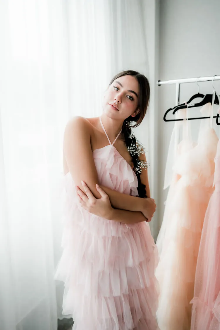 Tremmezina Tulle Halter Maxi - Blush sold by Confête product image thumbnail 3