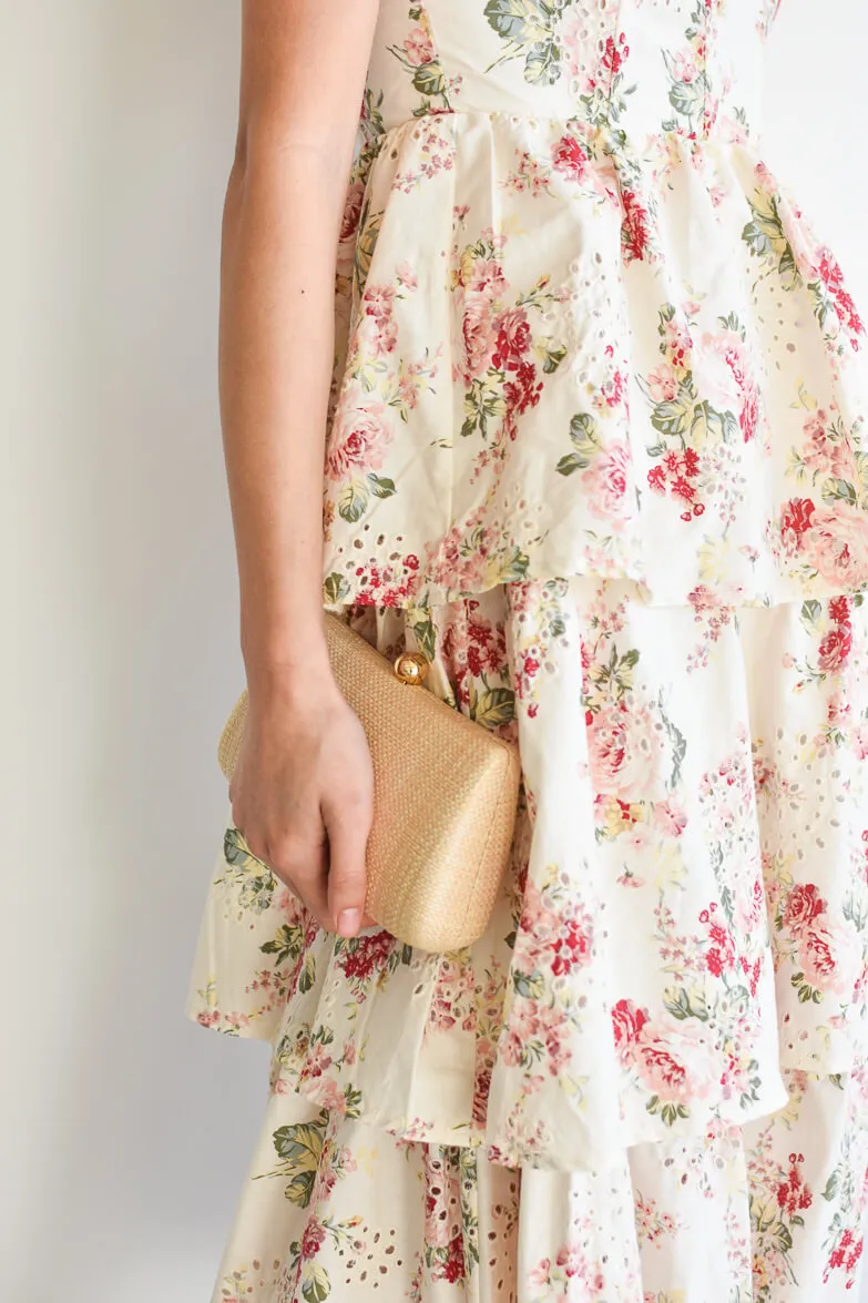 Rumi Cream and Pink Floral Eyelet Midi Dress sold by Confête product image thumbnail 3