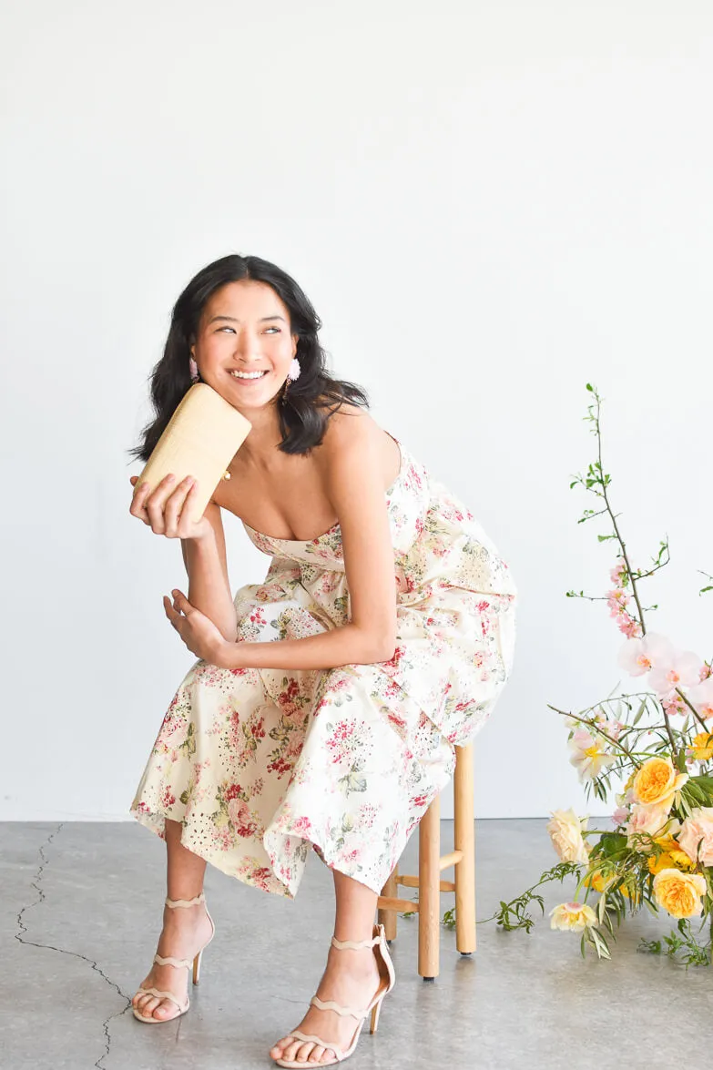 Rumi Cream and Pink Floral Eyelet Midi Dress sold by Confête product image thumbnail 5