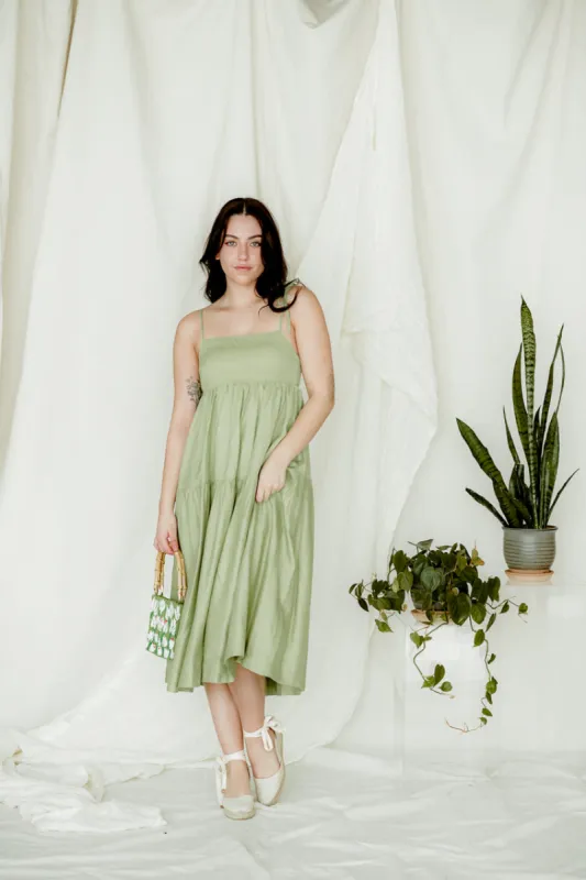 Marlene Square Neck Smocked Midi Dress - Green - FINAL SALE sold by Confête