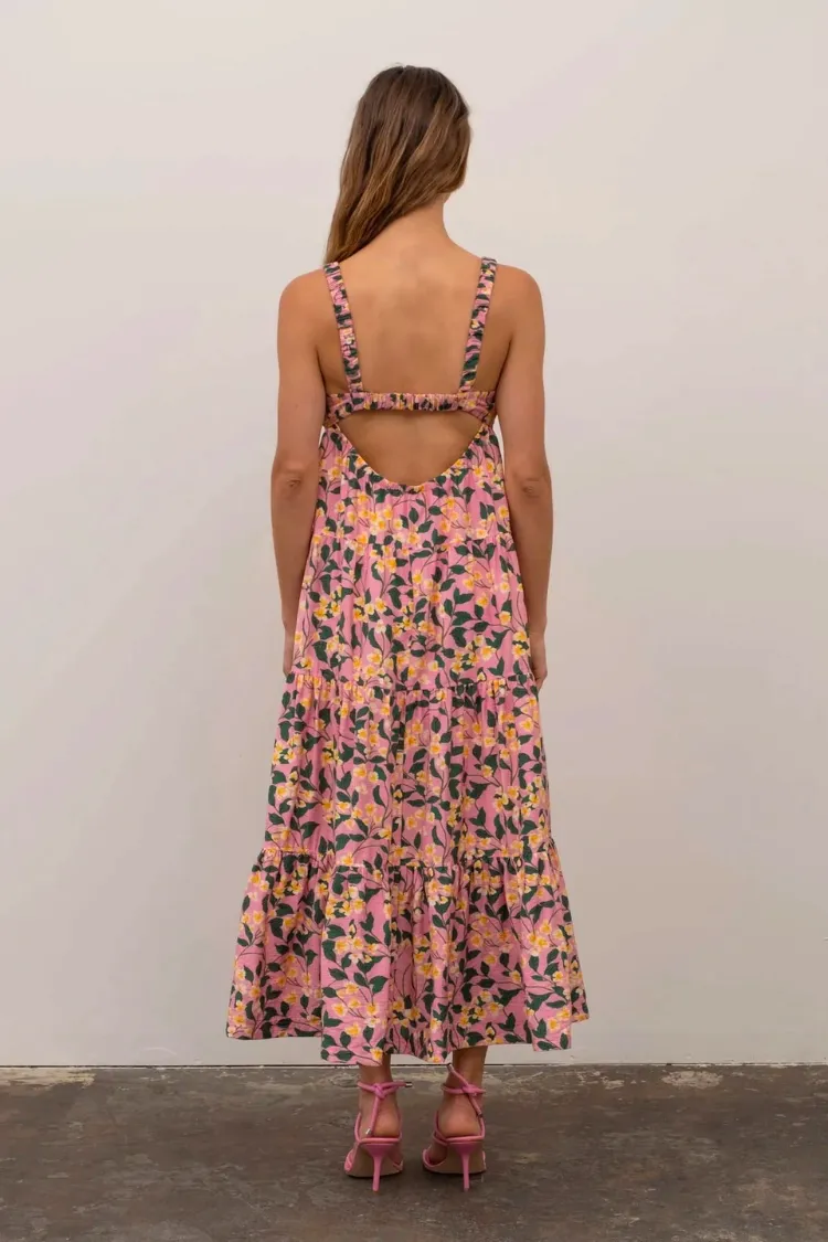 Pink Floral Sleeveless Cutout Midi Dress - FINAL SALE sold by Confête product image thumbnail 4