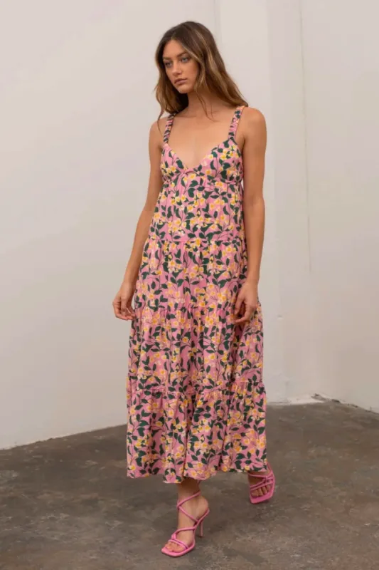 Pink Floral Sleeveless Cutout Midi Dress - FINAL SALE sold by Confête