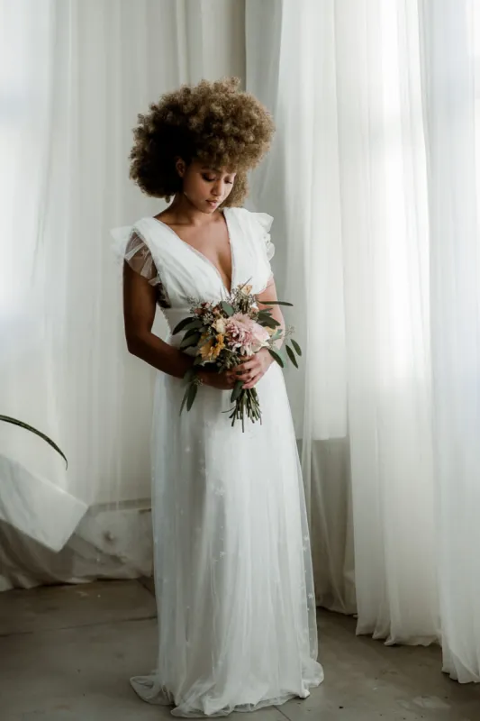 Starry Eyed Glitter Star Mesh Maxi - White sold by Confête