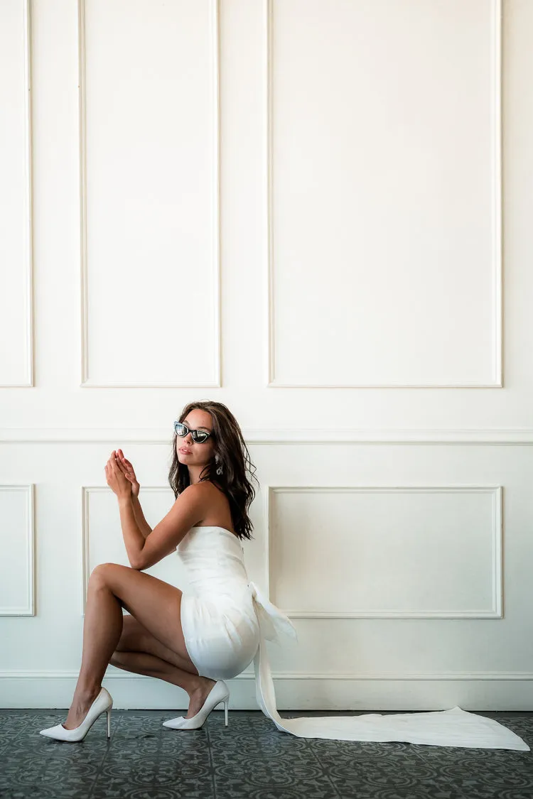 Blakely Bow Back Mini Dress with Train sold by Confête product image thumbnail 4