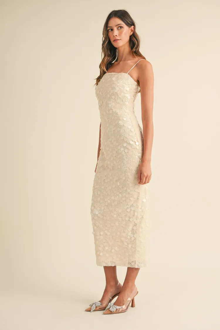 Reine Cream Sequin Sheath Dress sold by Confête product image thumbnail 4