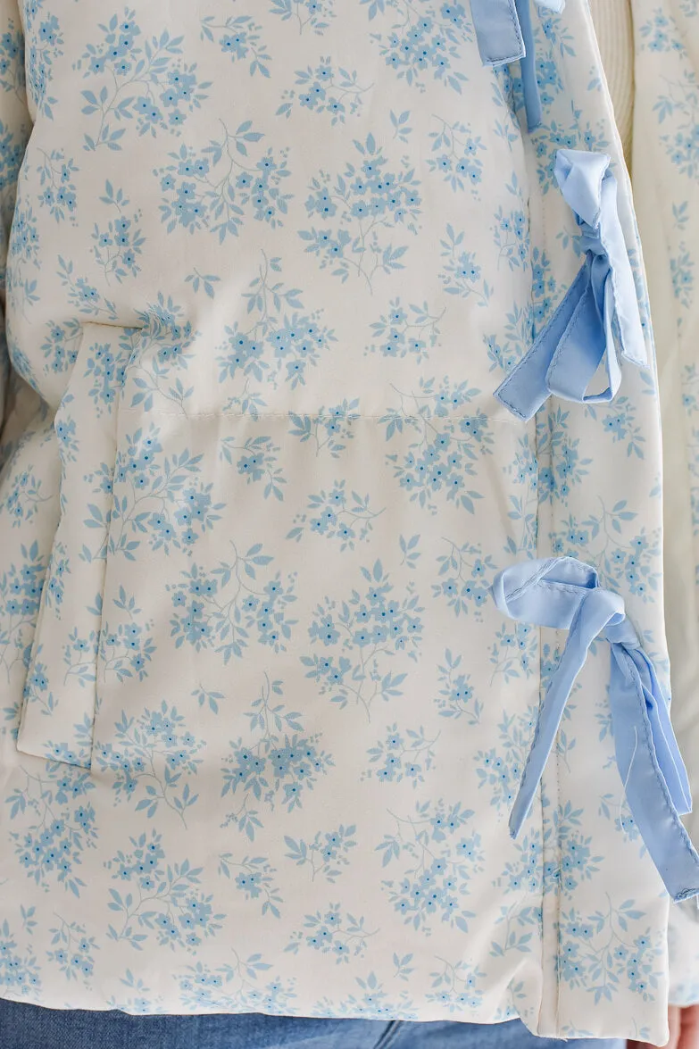 Lark Blue and White Floral Puffer Jacket sold by Confête product image thumbnail 5