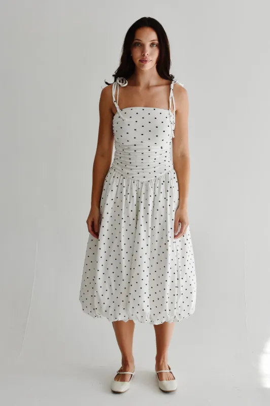 Paige Polka Dot Dropwaist Midi Dress - White - FINAL SALE sold by Confête