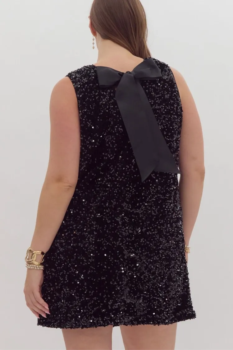 Irina Black Sequin Sleeveless Mini Dress with Black Bow sold by Confête product image thumbnail 5