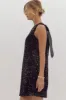 Irina Black Sequin Sleeveless Mini Dress with Black Bow sold by Confête