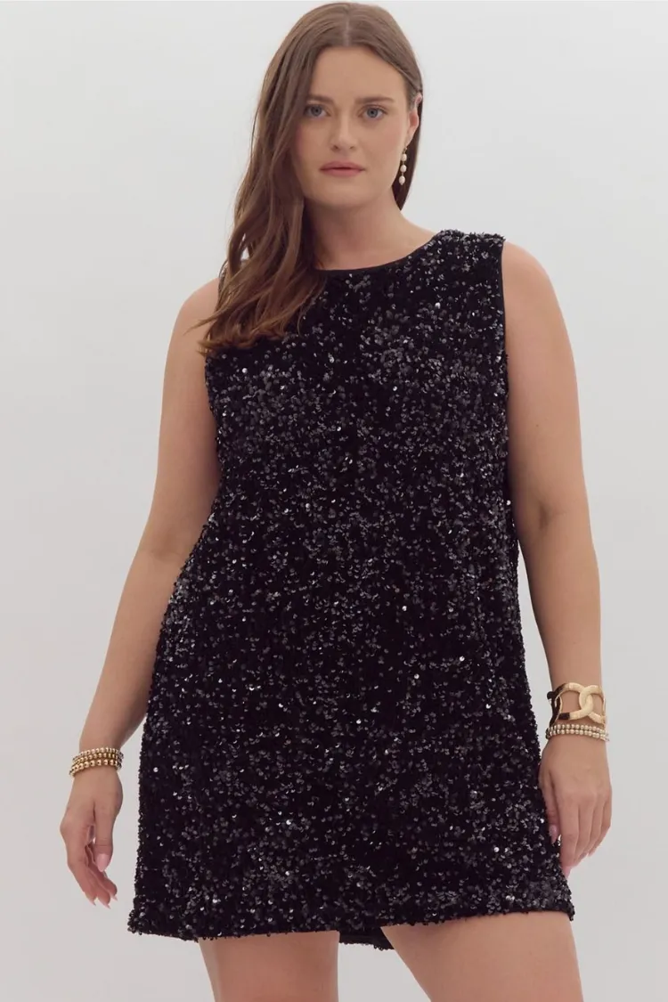 Irina Black Sequin Sleeveless Mini Dress with Black Bow sold by Confête product image thumbnail 4