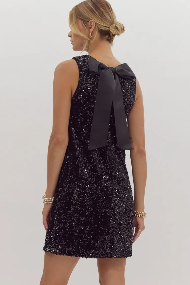 Irina Black Sequin Sleeveless Mini Dress with Black Bow sold by Confête product image thumbnail 2