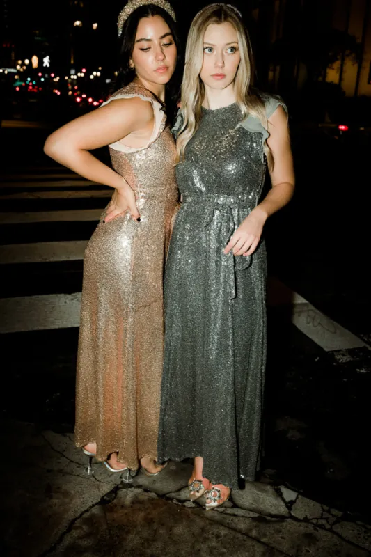 Flutter Sleeve Sequin Midi Dress - Silver - FINAL SALE sold by Confête