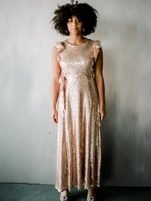 Flutter Sleeve Sequin Midi Dress - Rose Gold - FINAL SALE sold by Confête
