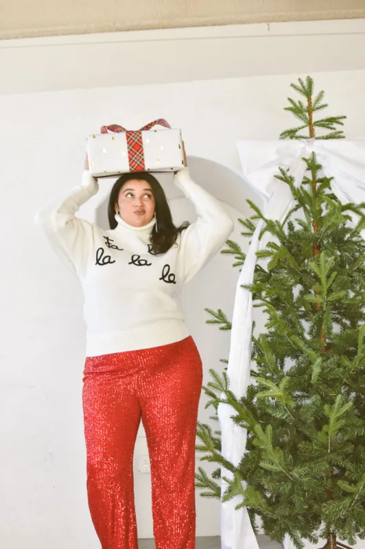 Dorit Red Sequin Flared Pants sold by Confête