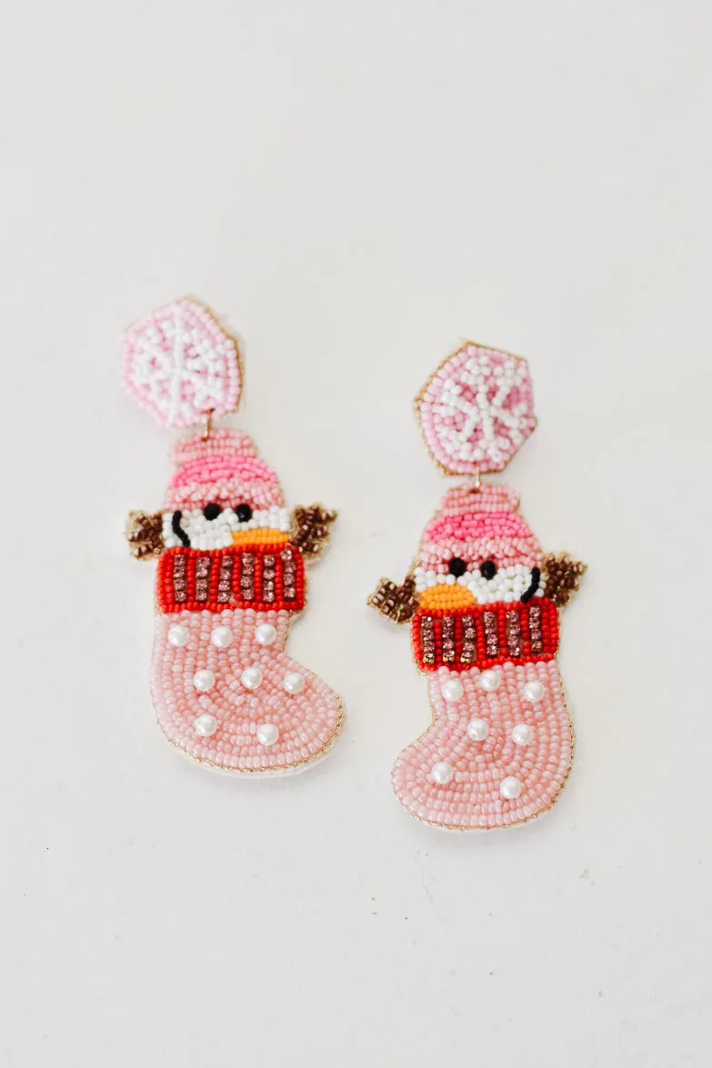 Snowman Stocking Beaded Earrings sold by Confête