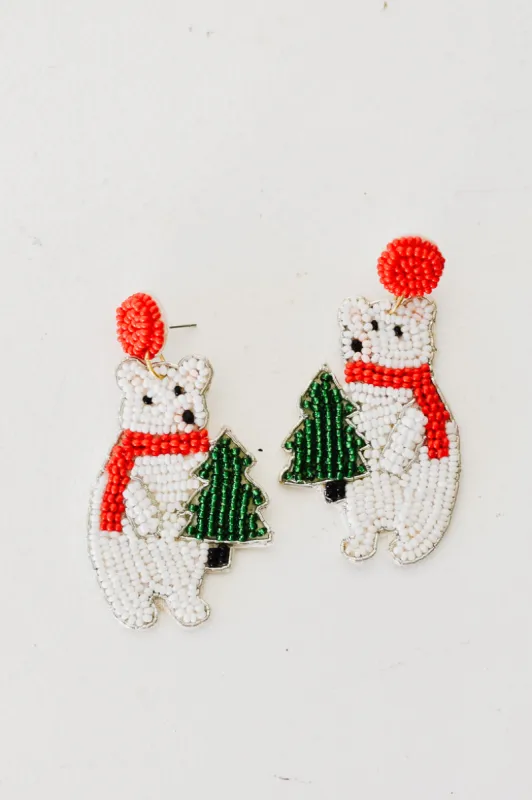 Christmas Polar Bear Beaded Earrings sold by Confête