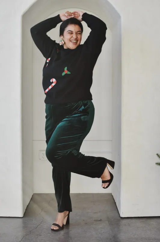 Hunter Green Velvet Cropped Pants sold by Confête