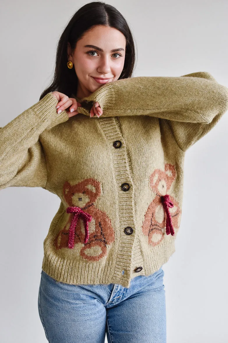 Teddy Bear Cardigan Sweater - Camel sold by Confête