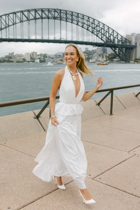 Harbour Plunge Maxi Dress - White sold by Confête