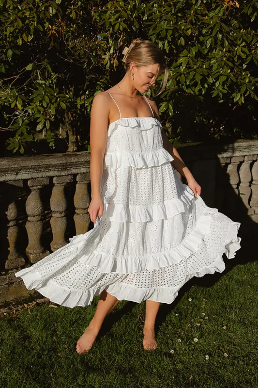Portofino Tiered Eyelet Midi Dress sold by ConfĂȘte