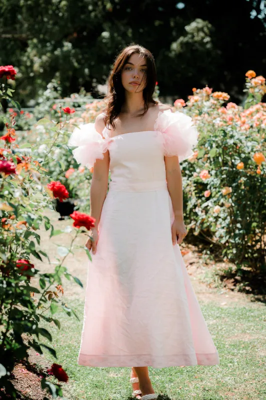 Giamba Tulle Sleeve Midi Dress - Pink sold by Confête