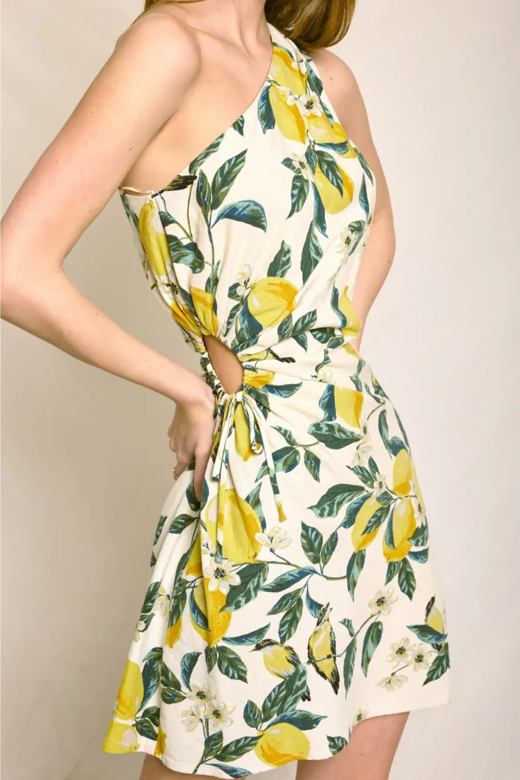 Ravello Lemon Print Mini Dress sold by Confête