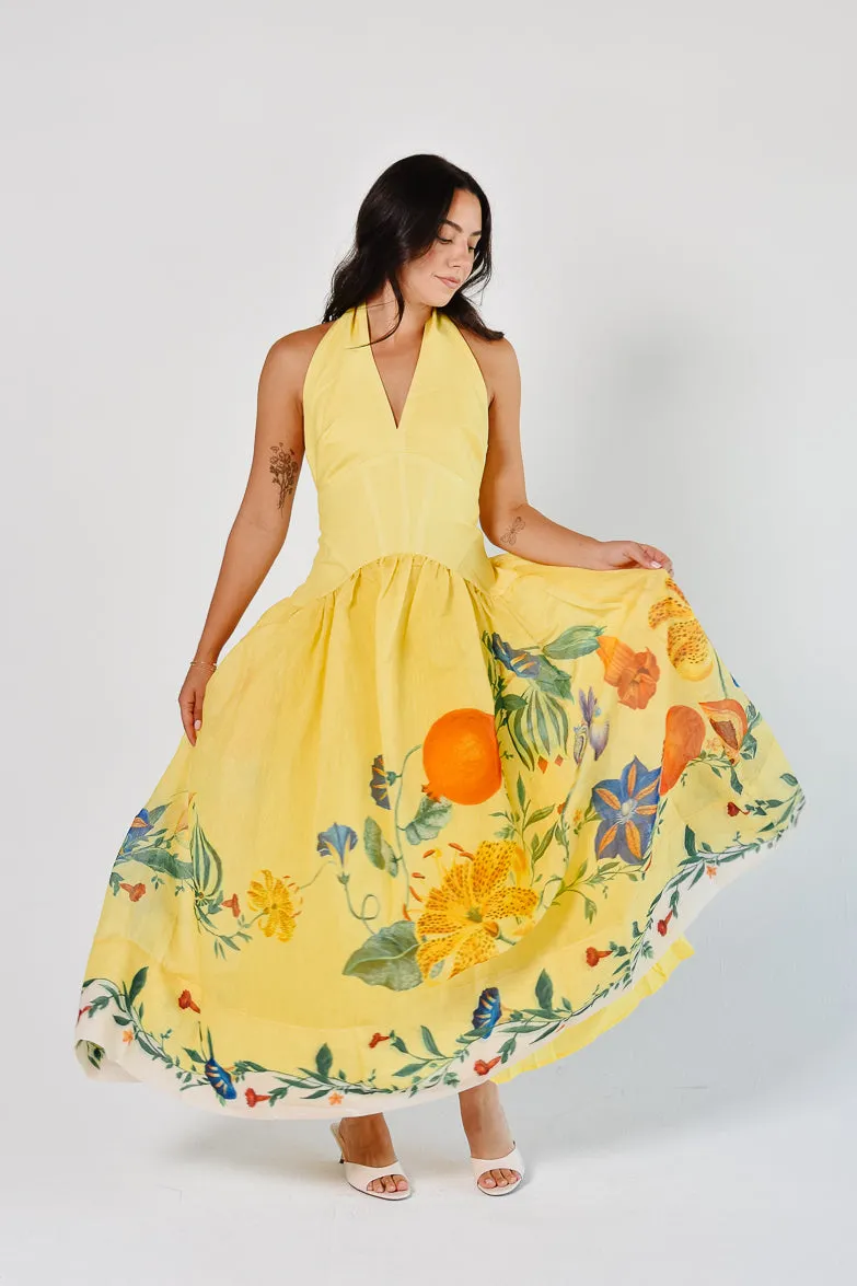 Iris Yellow Halter Maxi Dress sold by Confête