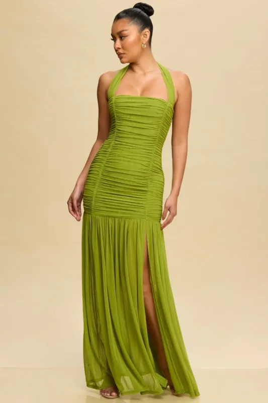 Estelle Ruched Maxi Dress - Olive sold by Confête