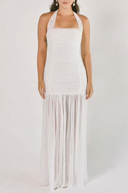 Estelle Ruched Maxi Dress - White sold by Confête