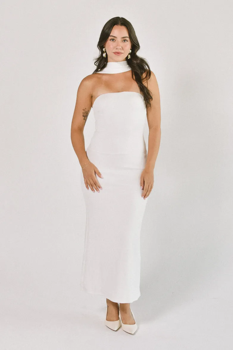 Sweetest Thing White Scarf Detail Midi Dress - FINAL SALE sold by Confête product image thumbnail 4
