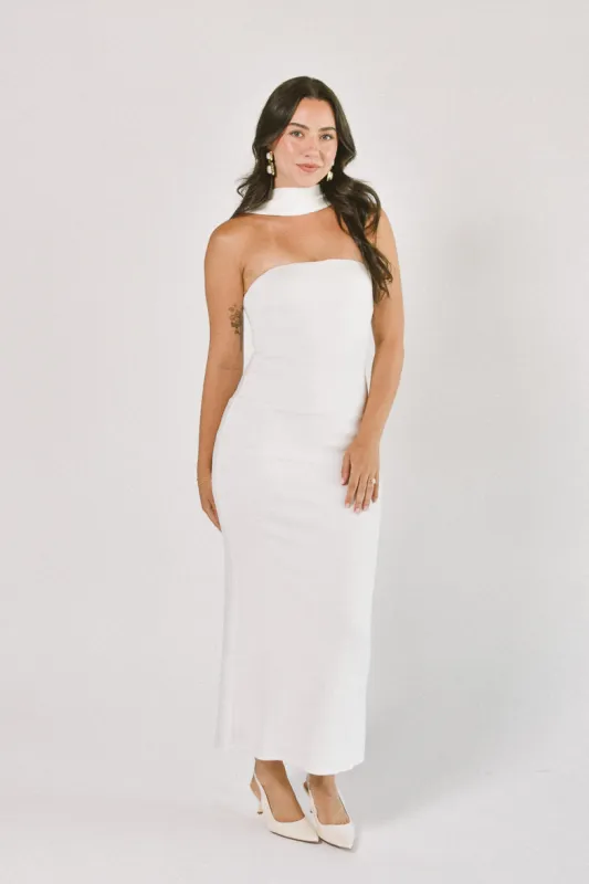 Sweetest Thing White Scarf Detail Midi Dress - FINAL SALE made by Confête