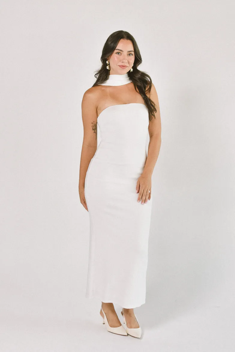 Sweetest Thing White Scarf Detail Midi Dress - FINAL SALE sold by Confête