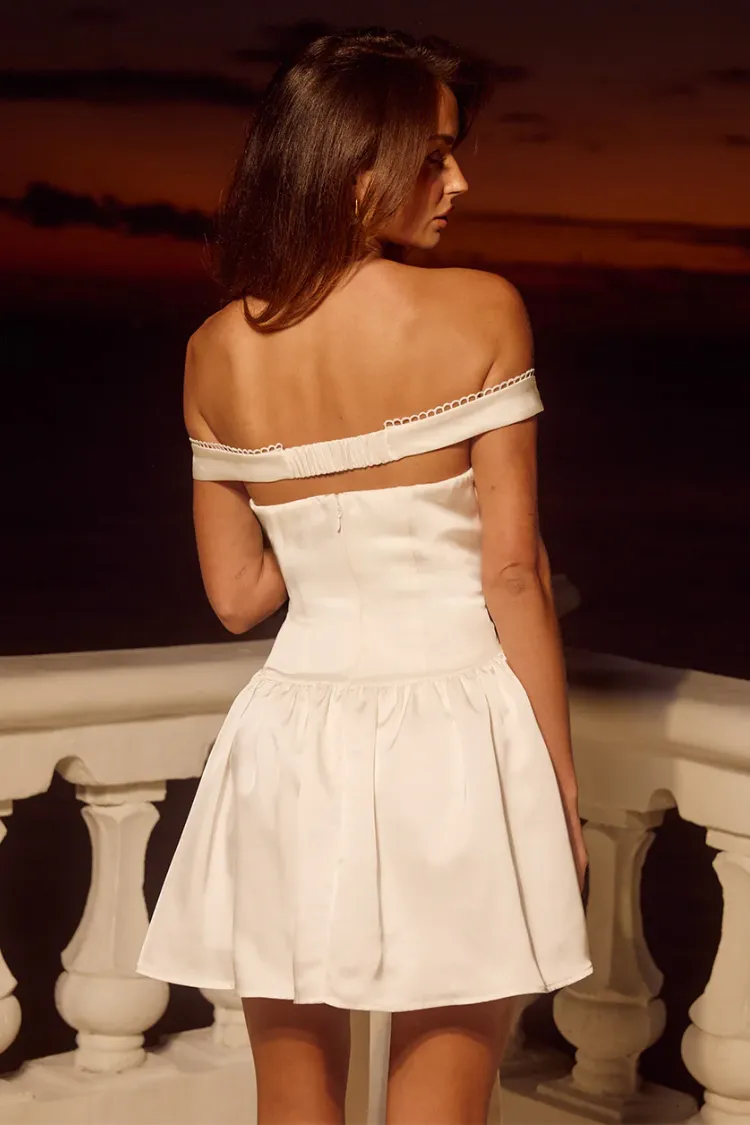 Aubrey Off the Shoulder White Bow Mini Dress sold by Confête product image thumbnail 2