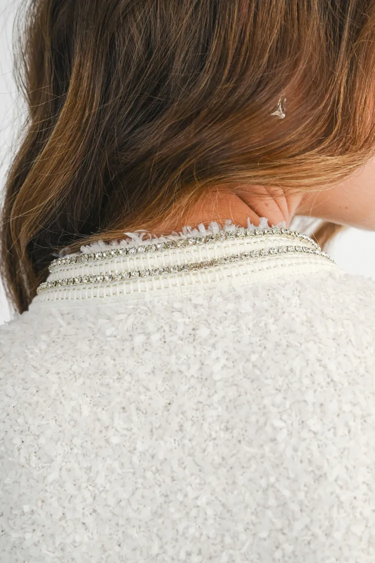 Marlo Rhinestone Embellished Tweed Knit Jacket - Cream sold by Confête product image thumbnail 4