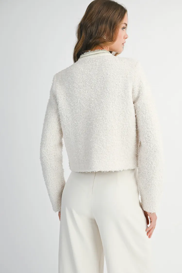 Marlo Rhinestone Embellished Tweed Knit Jacket - Cream sold by Confête product image thumbnail 2