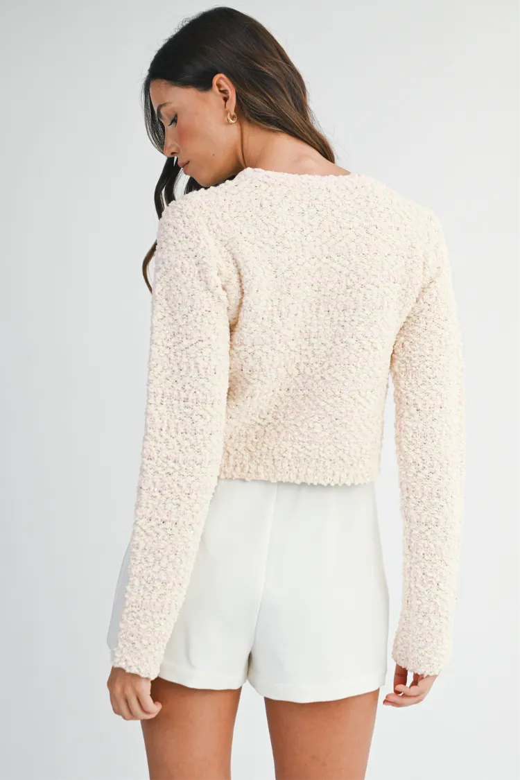 Blaire Bouclé Ivory and Pink Striped Cardigan Sweater sold by Confête product image thumbnail 2