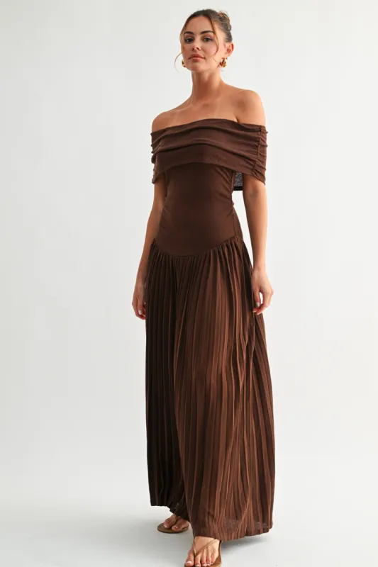 Pia Off the Shoulder Maxi Dress - Chocolate Brown sold by Confête