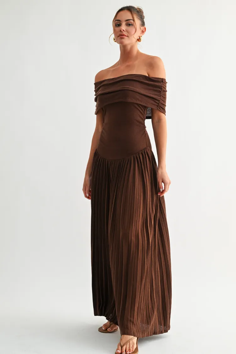 Pia Off the Shoulder Maxi Dress - Chocolate Brown sold by Confête
