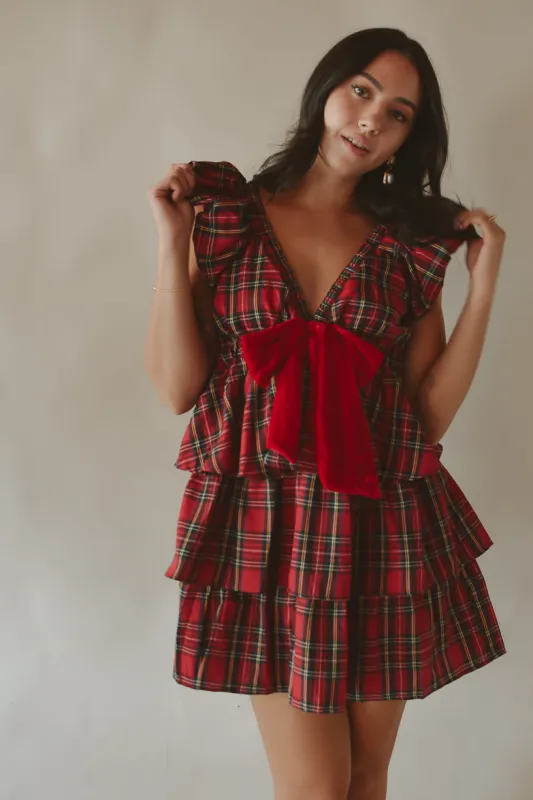 Evelyn Red Plaid Tiered Mini Dress sold by Confête