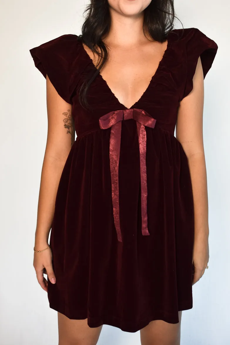 Brooks Burgundy Velvet Bow Mini Dress sold by Confête product image thumbnail 4